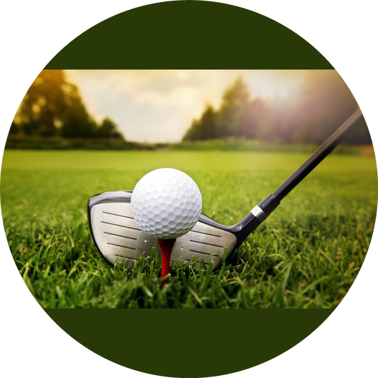 Golfing Golf Club, Tee and Ball on the Green Edible Cake Topper Image ABPID55644