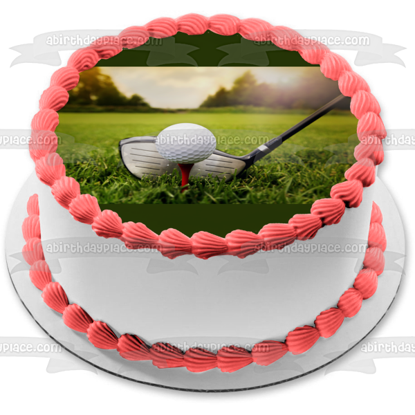 Golfing Golf Club, Tee and Ball on the Green Edible Cake Topper Image ABPID55644