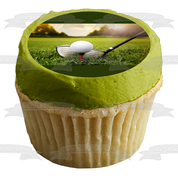 Golfing Golf Club, Tee and Ball on the Green Edible Cake Topper Image ABPID55644