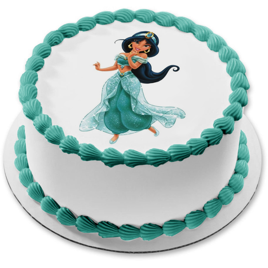 Disney Aladdin Jasmine Green Ball Gown Edible Cake Topper Image ABPID11506
