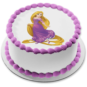 Disney Tangled Rapunzel Purple Ball Gown Edible Cake Topper Image ABPID11507