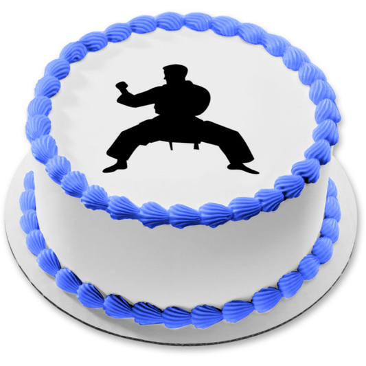 Karate Fighting Stance Silhouette Edible Cake Topper Image ABPID55645