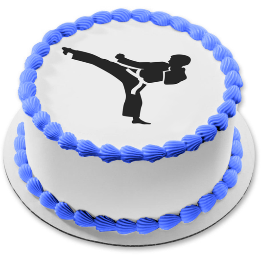 Karate High Kick White Belt Silhouette Edible Cake Topper Image ABPID55646