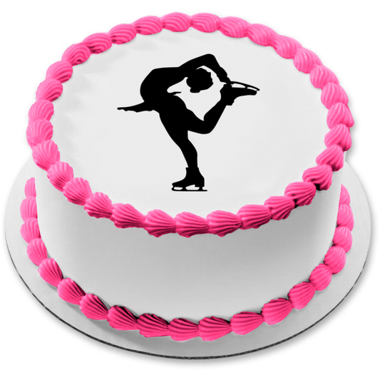 Imagen de decoración comestible para tarta con silueta de danza interpretativa de patinaje sobre hielo ABPID55650 