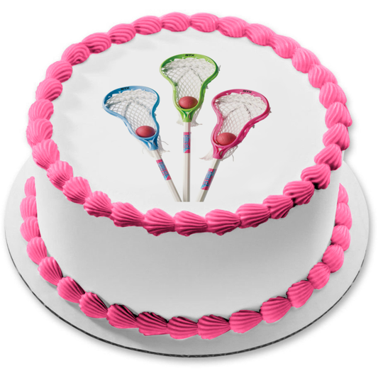 Lacrosse Sticks and Balls Edible Cake Topper Image ABPID55654