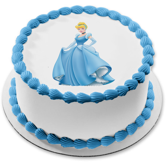 Disney Cinderella Blue Ball Gown Edible Cake Topper Image ABPID11513
