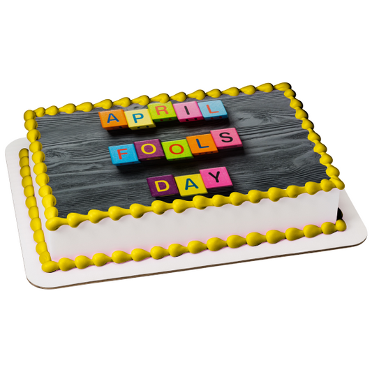 Happy April Fools Day Colorful Blocks Edible Cake Topper Image ABPID55767