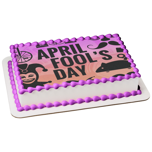 Happy April Fool's Day Jester Unicycle Toy Mouse Edible Cake Topper Image ABPID55766