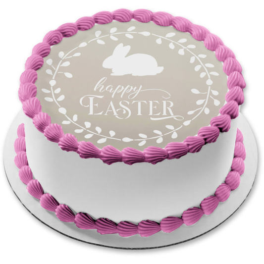 Happy Easter White Bunny Edible Cake Topper Image ABPID55769