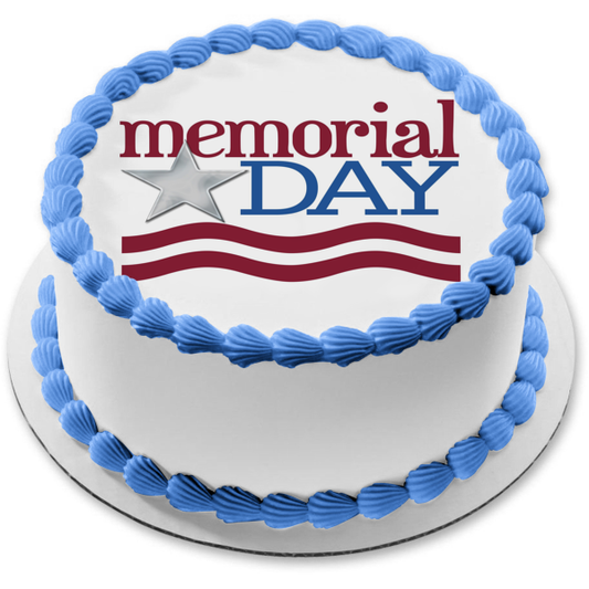 Happy Memorial Day Silver Star Edible Cake Topper Image ABPID55785