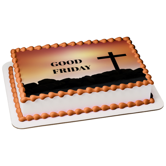 Good Friday Cross at Sunset Edible Cake Topper Image ABPID55778