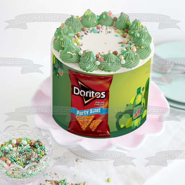 Mountain Dew Bottle Doritos Bag Edible Cake Topper Image ABPID11548