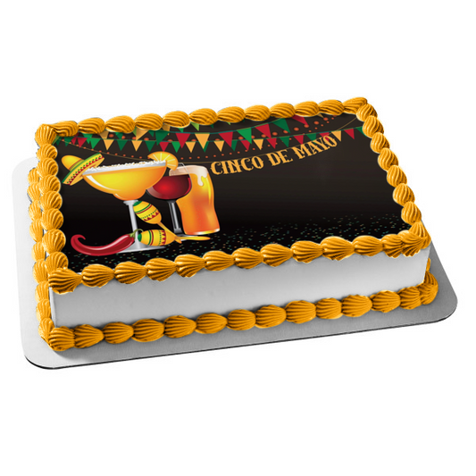 Happy Cinco De Mayo Margaritas and Beer Edible Cake Topper Imagen ABPID55779 