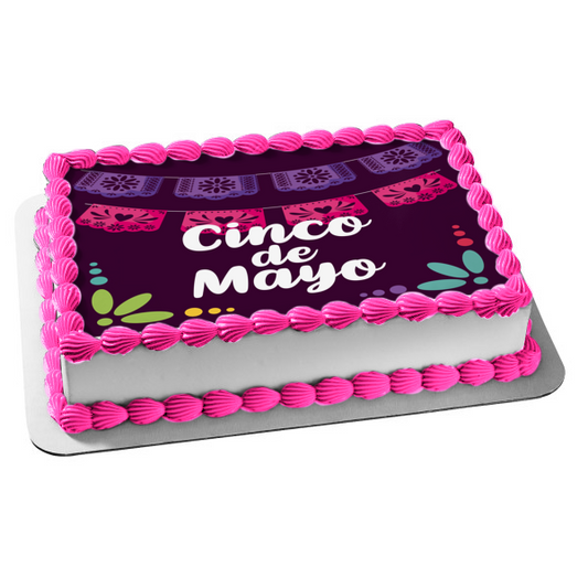Feliz Cinco De Mayo Corazones y Flores Imagen comestible para decoración de tarta ABPID55781 