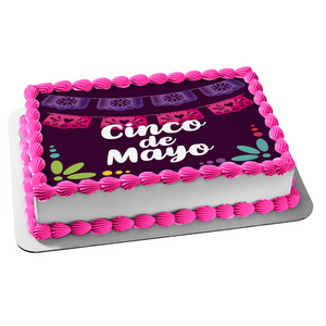 Happy Cinco De Mayo Hearts and Flowers Edible Cake Topper Image ABPID55781