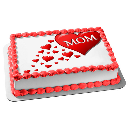 Happy Mother's Day Mom and Red Hearts Edible Cake Topper Image ABPID55794