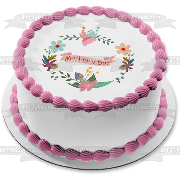 Happy Mother's Day Colorful Flowers Edible Cake Topper Image ABPID55795