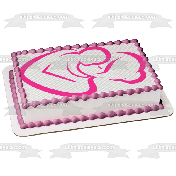Happy Mother's Day Mother and Baby Pink Silhouette Edible Cake Topper Image ABPID55788