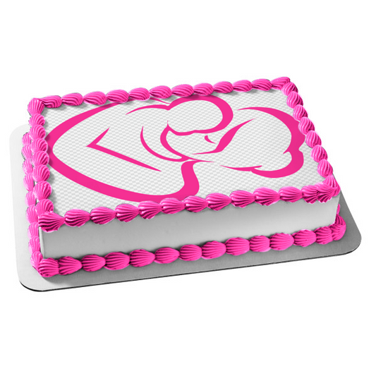 Happy Mother's Day Mother and Baby Pink Silhouette Edible Cake Topper Image ABPID55788