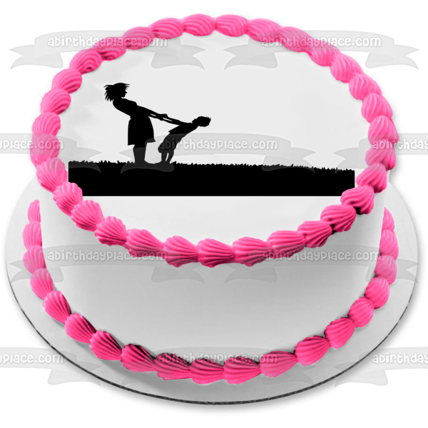 Happy Mother's Day Mother and Son Silhouette Edible Cake Topper Image ABPID55787