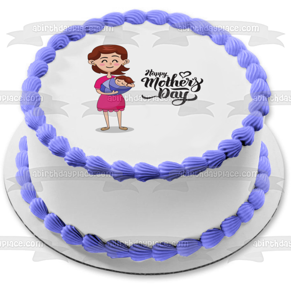 Happy Mother's Day Mother and Baby Edible Cake Topper Image ABPID55791