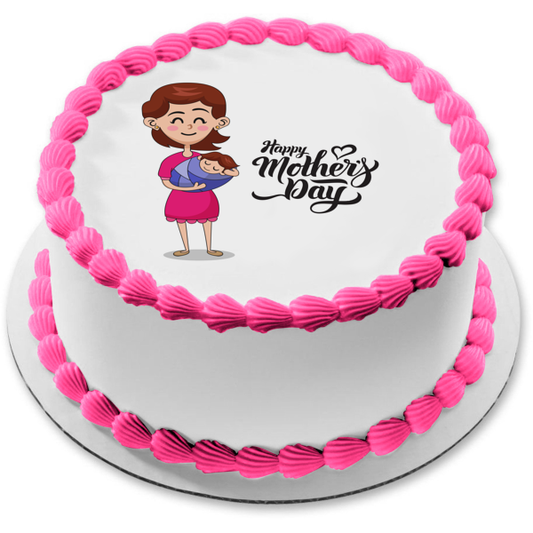 Happy Mother's Day Mother and Baby Edible Cake Topper Image ABPID55791
