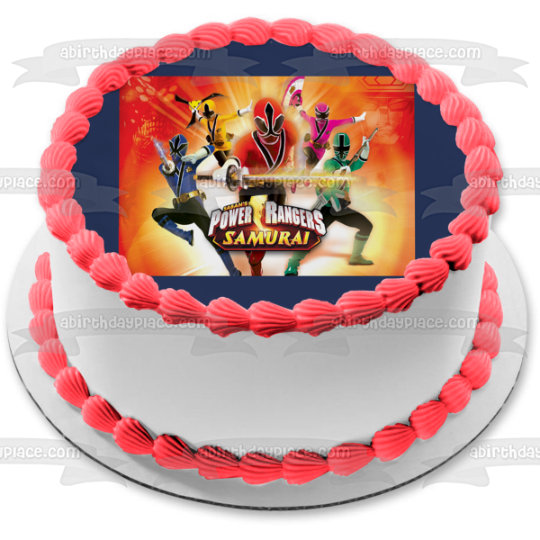 Power Rangers Samurai Pink Ranger Red Ranger Blue Ranger Green Ranger Gold Ranger Edible Cake Topper Image ABPID11830