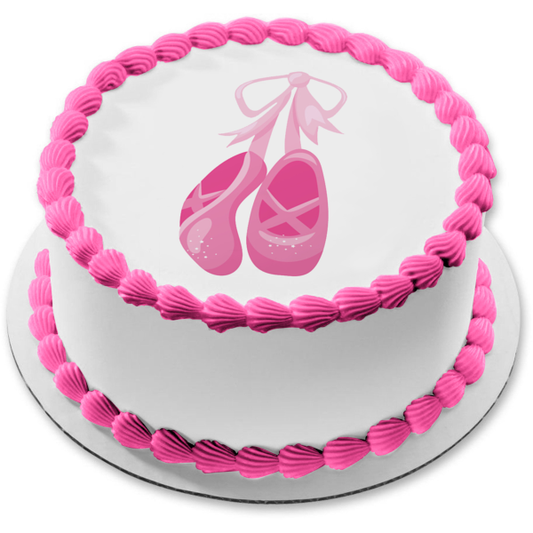 Pink Ballet Slippers Tied with a Bow Edible Cake Topper Image ABPID55672
