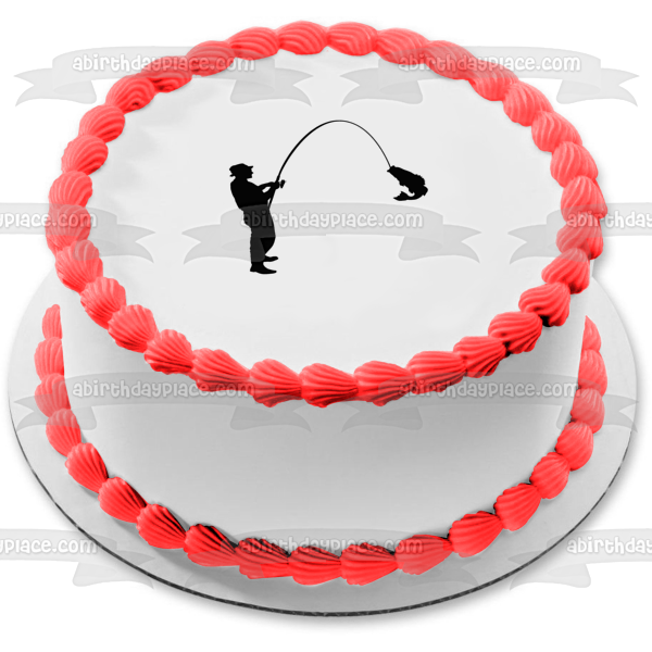 Fishing Fisherman with Fish on the Line Silhouette Edible Cake Topper – A  Birthday Place