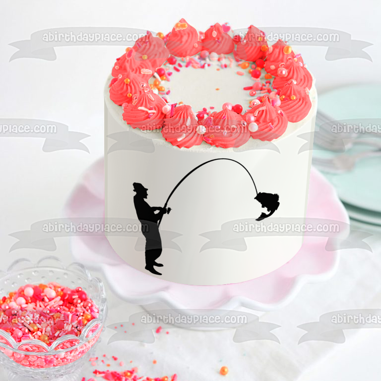 Fishing Fisherman with Fish on the Line Silhouette Edible Cake Topper Image  ABPID55815