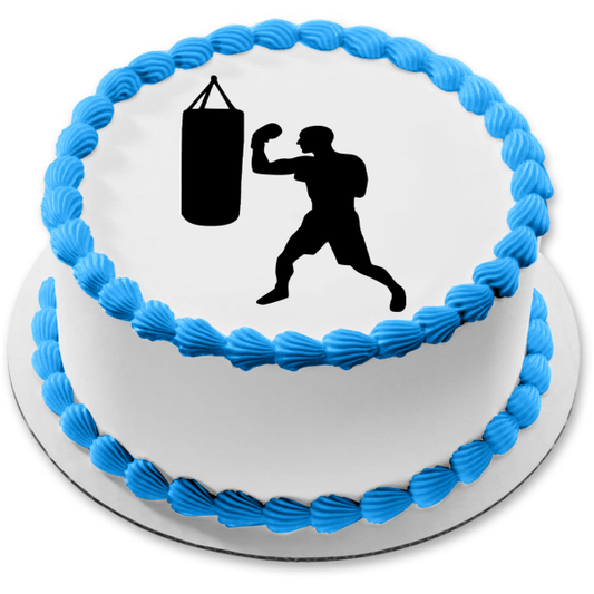 Boxing Training Silhouette Boxing Gloves Punching Bag Edible Cake Topper Image ABPID55817