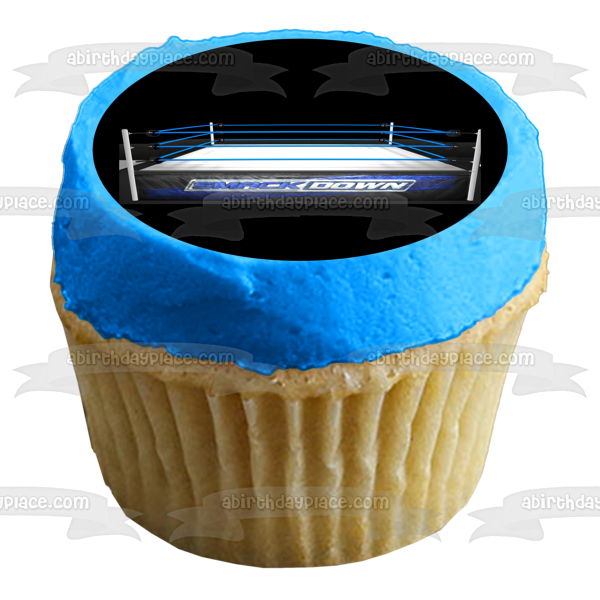 Blue Smack Down Wrestling Ring Edible Cake Topper Image ABPID55928