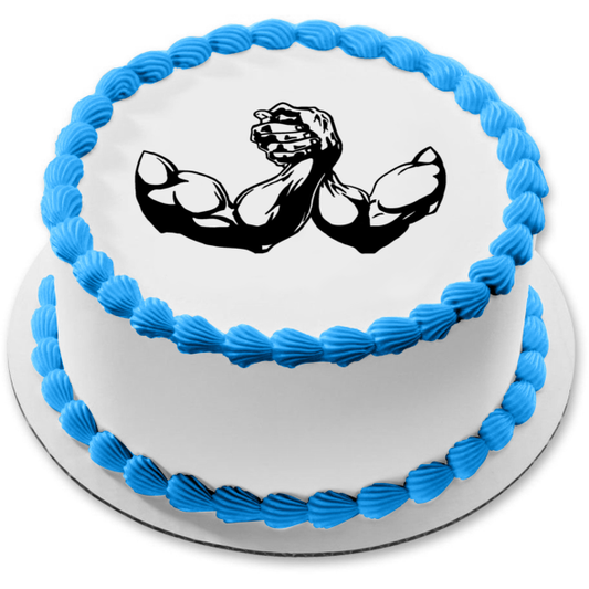 Arm Wrestling Ilustración De Dibujos Animados Silueta Imagen De Adorno Comestible Para Pastel ABPID55821 