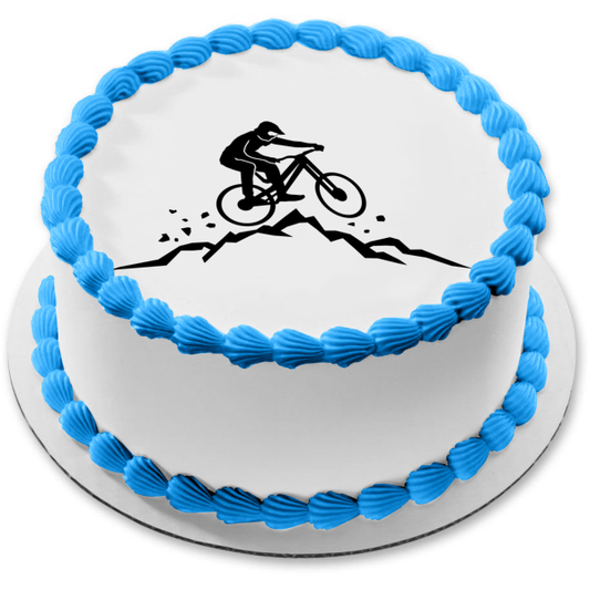 Dirt Bike Mountain Terrain Action Silhouette Edible Cake Topper Image ABPID55822