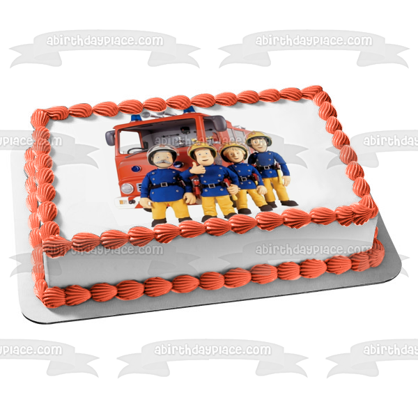 Fireman Sam Co-Workers Fire Truck Edible Cake Topper Image ABPID12072