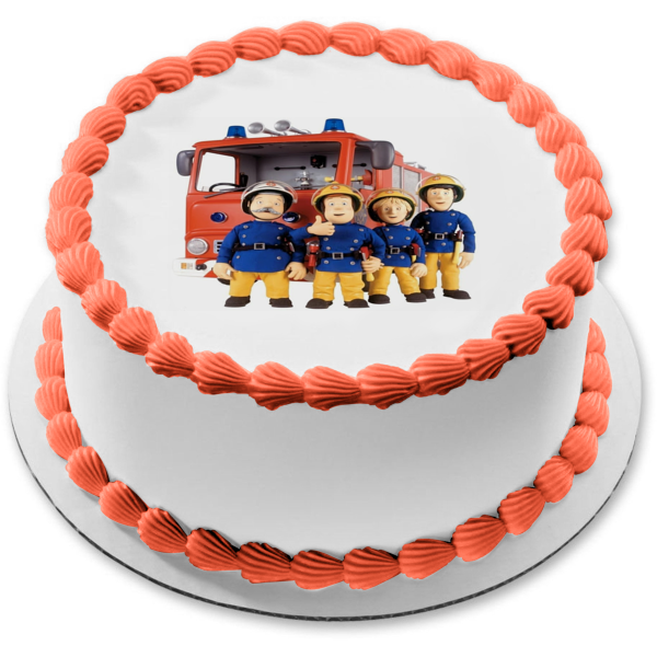 Fireman Sam Co-Workers Fire Truck Edible Cake Topper Image ABPID12072