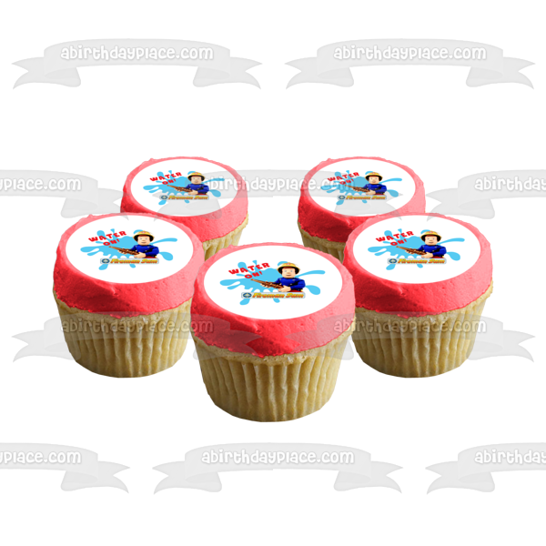 Fireman Sam Water on Fire Hose Water Splash Background Edible Cake Topper Image ABPID12074