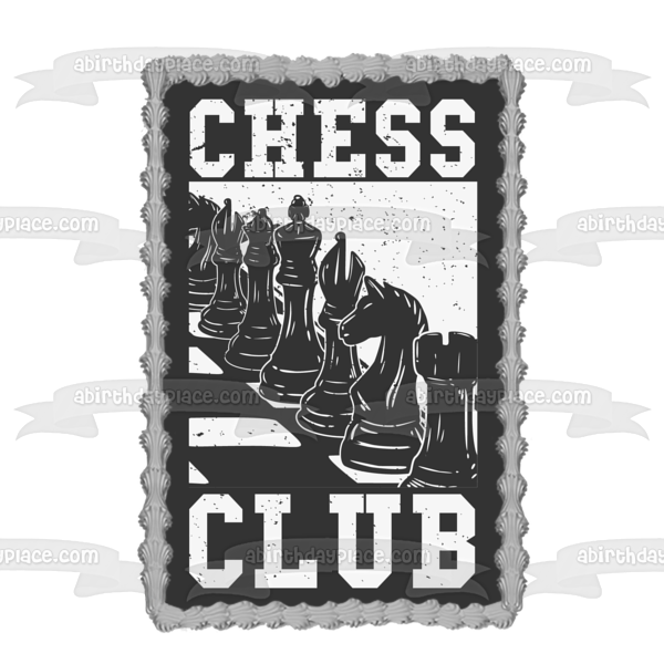 Vintage Chess Club Black Set of Chess Pieces Edible Cake Topper Image ABPID55942