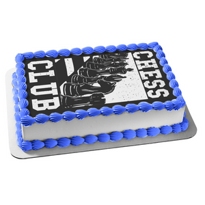 Vintage Chess Club Black Set of Chess Pieces Edible Cake Topper Image ABPID55942