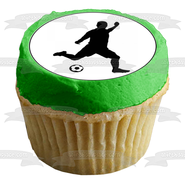 Man Soccer Kick Silhouette Edible Cupcake Topper Images ABPID55945