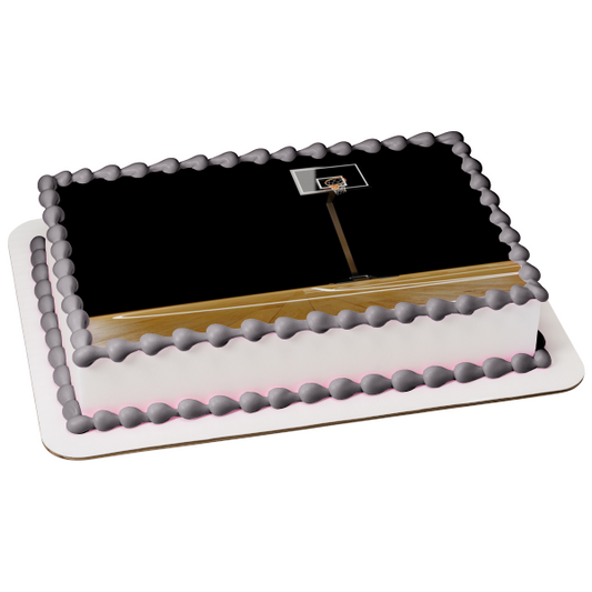Adorno comestible para tarta con cancha de baloncesto cubierta y aro, imagen ABPID55839 