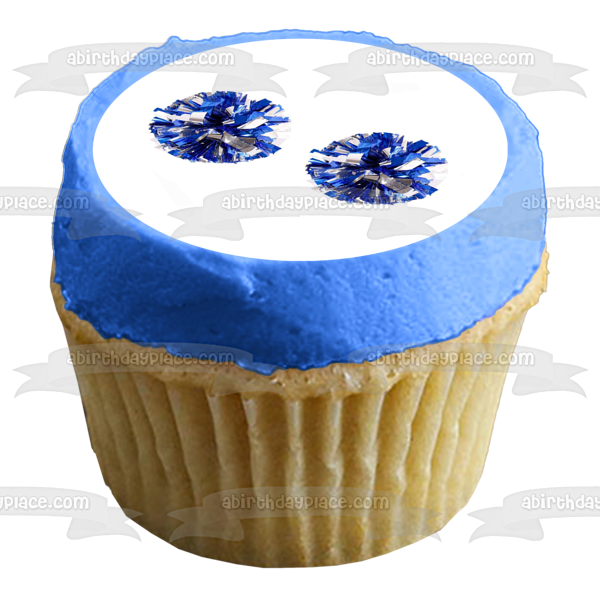 Blue and Silver Cheerleading Pom Pom's Edible Cake Topper Image