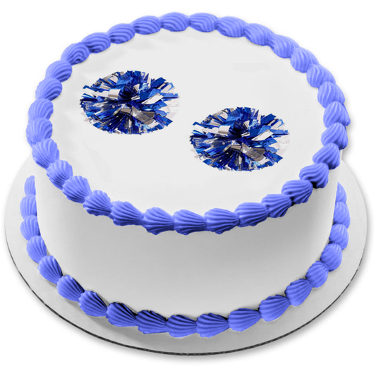 Blue and Silver Cheerleading Pom Pom's Edible Cake Topper Image ABPID55840