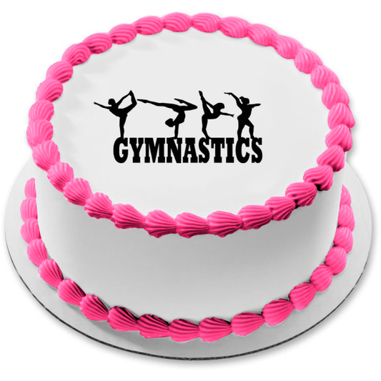 Gymnastics Action Silhouettes Edible Cake Topper Image ABPID55842