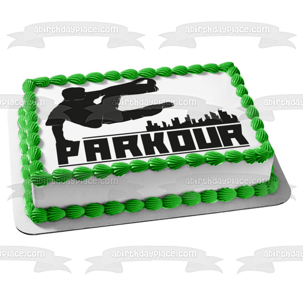 Parkour Motion Action City Silhouette Edible Cake Topper Image ABPID55844