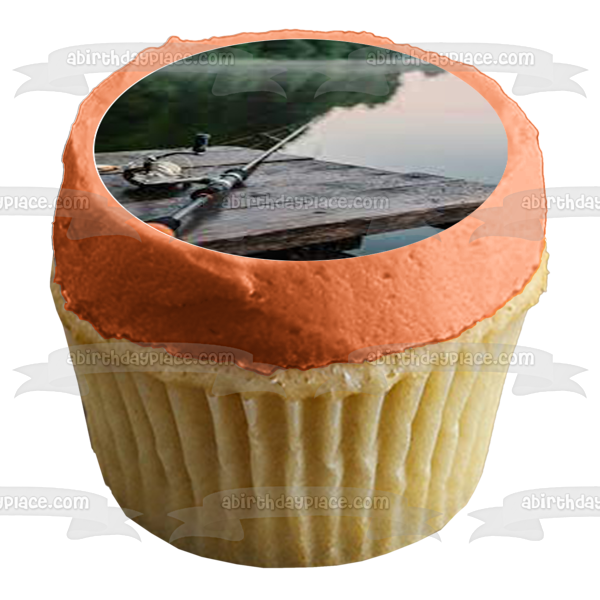 Scenic Fishing Hobby Fishing Rod Edible Cupcake Topper Images ABPID55950