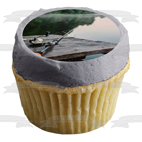 Scenic Fishing Hobby Fishing Rod Edible Cupcake Topper Images ABPID55950
