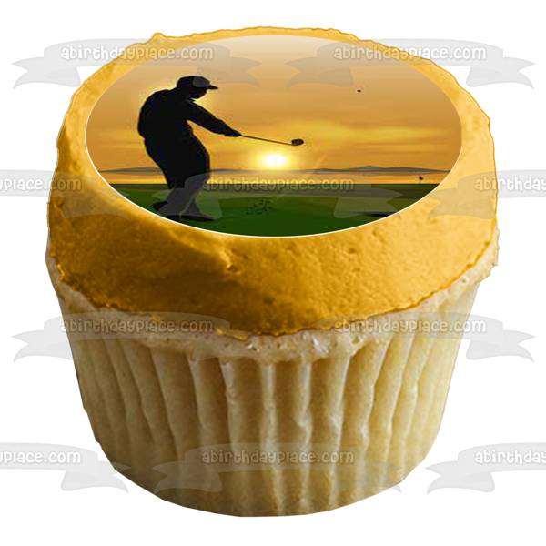 Golf at Sunset Golfing Swing Silhouette Edible Cupcake Topper Images ABPID55951