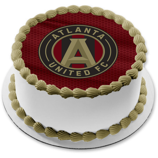 Logotipo de Atlanta United FC, fondo de camiseta roja, decoración comestible para tarta, imagen ABPID55848 
