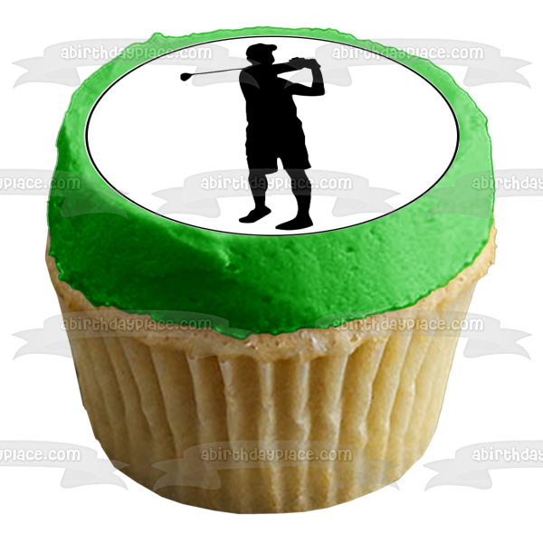 Golfing Golf Clubs and Caddys Backswing Action Silhouettes Edible Cupcake Topper Images ABPID55856